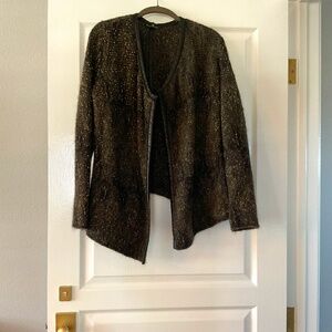 Eileen Fisher unique leather trimmed Cardigan